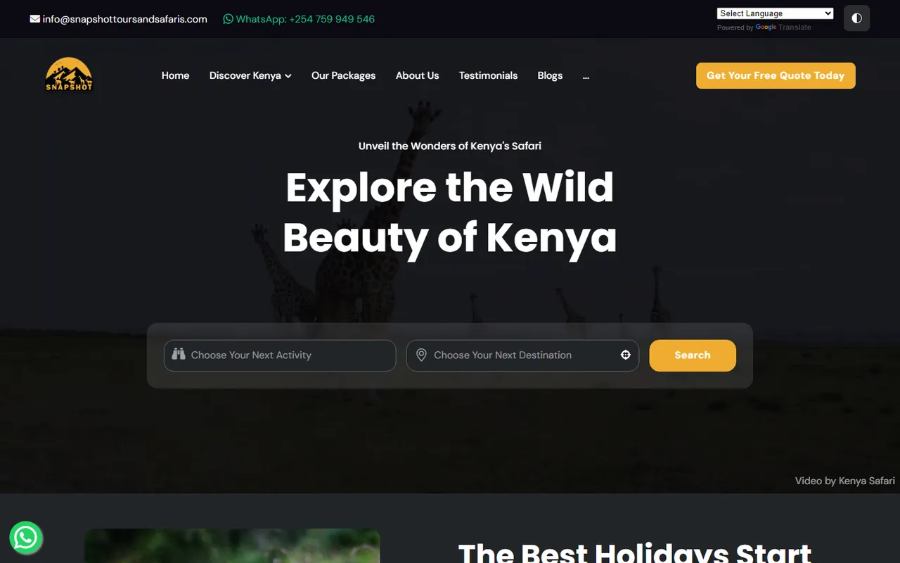 Snapshot Tours & Safaris website